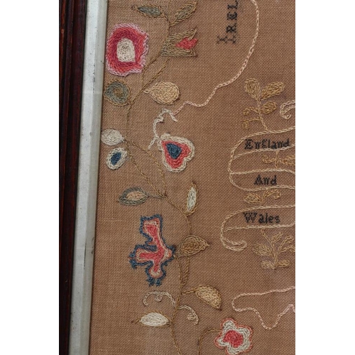 328 - AN EARLY VICTORIAN WOOLWORK MAP OF ENGLAND AND WALES, 1840, worked by Mary Freeman, aged 14, in colo... 