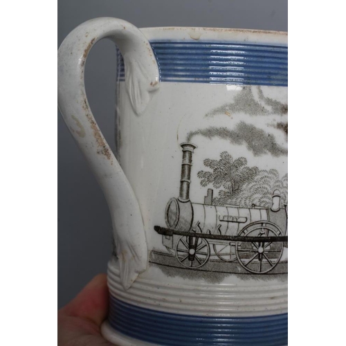 34 - OF RAILWAY INTEREST - two graduated pearlware mugs, probably Leeds c.1860, of cylindrical form with ... 