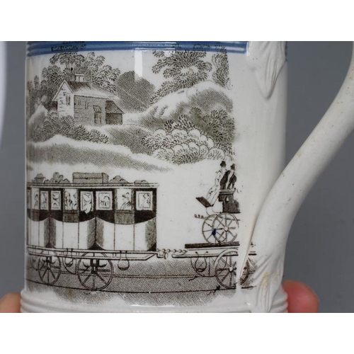 34 - OF RAILWAY INTEREST - two graduated pearlware mugs, probably Leeds c.1860, of cylindrical form with ... 