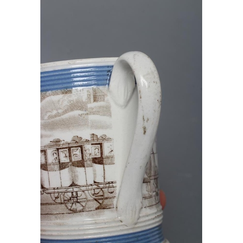 34 - OF RAILWAY INTEREST - two graduated pearlware mugs, probably Leeds c.1860, of cylindrical form with ... 