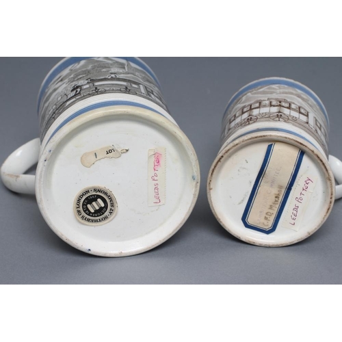 34 - OF RAILWAY INTEREST - two graduated pearlware mugs, probably Leeds c.1860, of cylindrical form with ... 