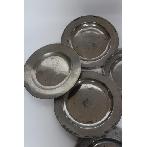 340 - A COLLECTION OF GEORGIAN PEWTER PLATES AND DISHES, 18th century, 8 1/2