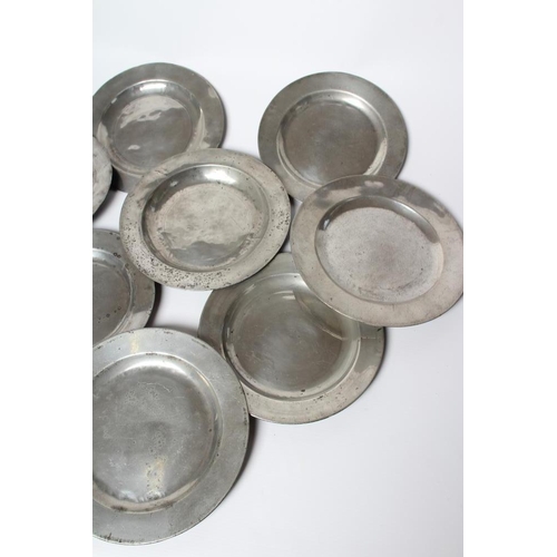 340 - A COLLECTION OF GEORGIAN PEWTER PLATES AND DISHES, 18th century, 8 1/2