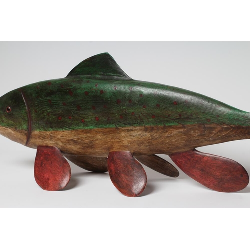 347 - GUY TAPLIN (b.1939) a carved and painted model of a fish with inset amber eyes, signed, 40 x 14 (I... 