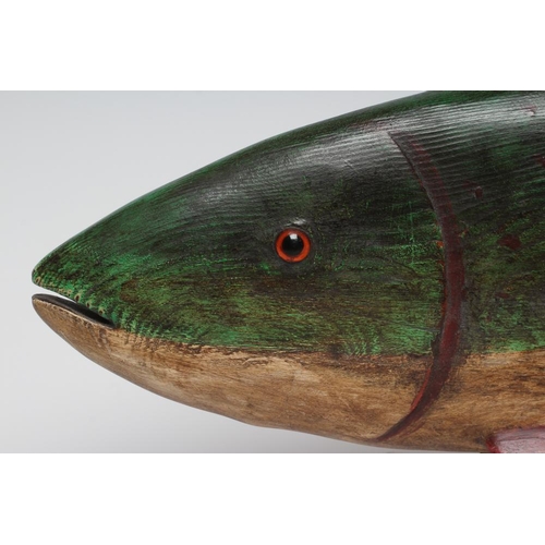 347 - GUY TAPLIN (b.1939) a carved and painted model of a fish with inset amber eyes, signed, 40 x 14 (I... 