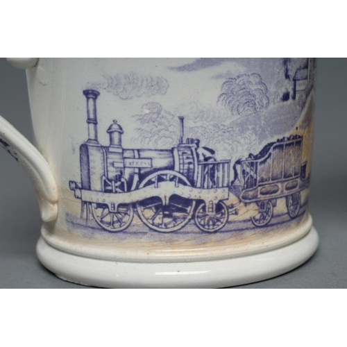 35 - OF RAILWAY INTEREST - an Unwin, Mountfield & Taylor pottery mug, c.1860, of cylindrical form with lo... 