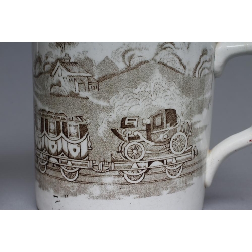 35 - OF RAILWAY INTEREST - an Unwin, Mountfield & Taylor pottery mug, c.1860, of cylindrical form with lo... 