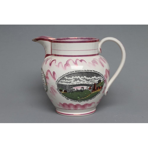 38 - A SUNDERLAND PINK LUSTRE POTTERY DUTCH JUG, c.1796, printed in black with 