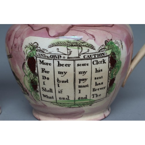 39 - A SUNDERLAND PINK SPLASH LUSTRE POTTERY DUTCH JUG, c.1800, printed in black with the 