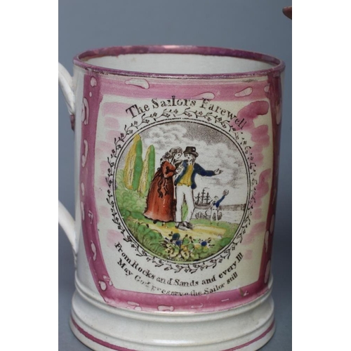 39 - A SUNDERLAND PINK SPLASH LUSTRE POTTERY DUTCH JUG, c.1800, printed in black with the 