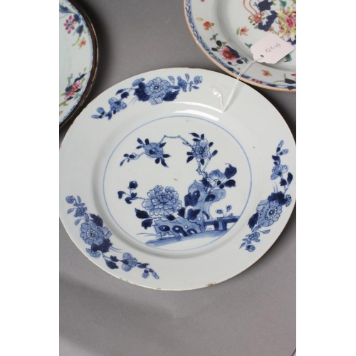 4 - A PAIR OF CHINESE PORCELAIN SOUP PLATES AND A MATCHING PLATE painted in underglaze blue and over pai... 