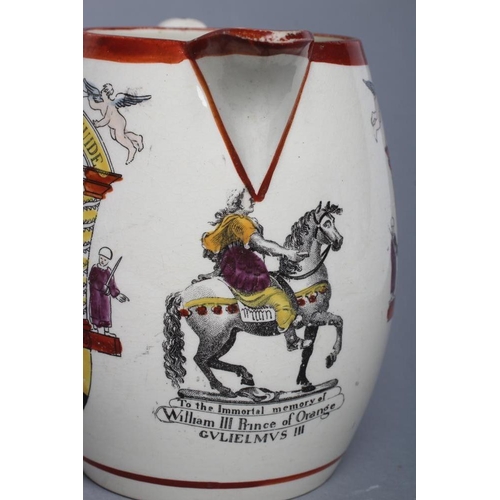 44 - OF ROYAL INTEREST - a creamware barrel jug, c.1802(?), printed in black 