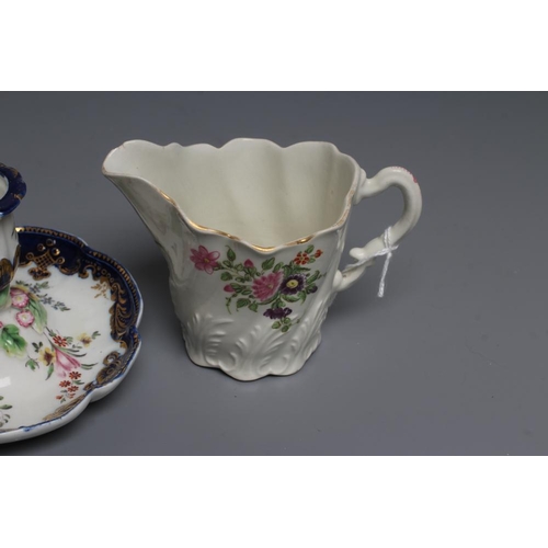 47 - A CHELSEA PORCELAIN CHAMBERSTICK, c.1770, of dished lobed circular form with tulip socket issuing fr... 