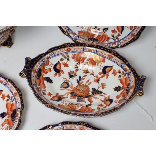 61 - A ROYAL CROWN DERBY CHINA PART DESSERT SERVICE, early 20th century, of lobed circular form painted i... 