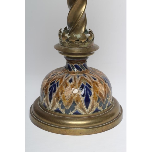 69 - A LATE VICTORIAN DOULTON LAMBETH STONEWARE OIL LAMP BASE, the reservoir and domed base incised with ... 