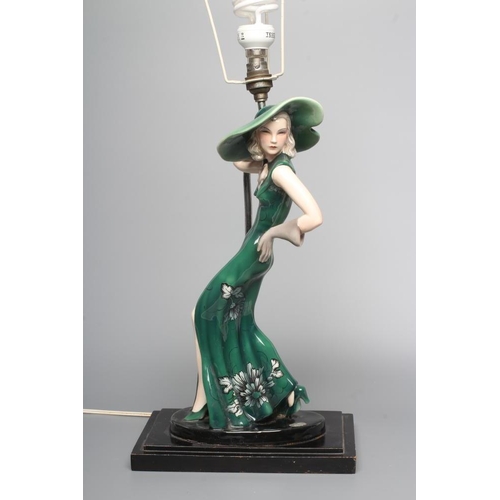 71 - AN ART DECO GOLDSCHEIDER EARTHENWARE FIGURE modelled as a young fashionable lady wearing a wide brim... 