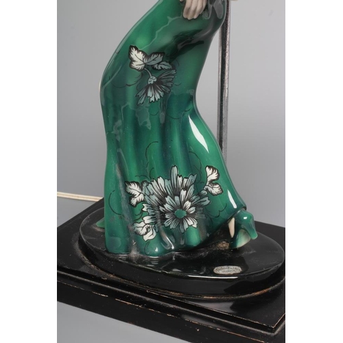 71 - AN ART DECO GOLDSCHEIDER EARTHENWARE FIGURE modelled as a young fashionable lady wearing a wide brim... 