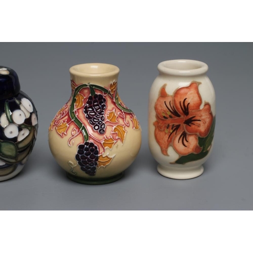 78 - A COLLECTION OF THREE MINIATURE MOORCROFT POTTERY VASES, modern, comprising Nordic Houses, Coral Hib... 