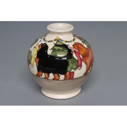 82 - A MOORCROFT POTTERY SMALL VASE, 2017, of globular form, the upper section tubelined and painted in c... 