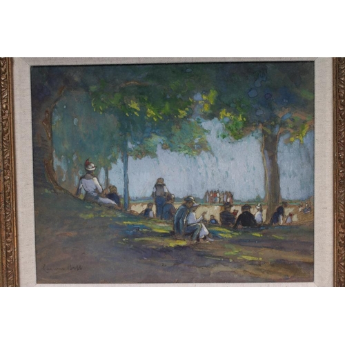 359 - LAURENCE BELL (20th century) Figures Resting In the Shade, watercolour heightened with white, signed... 