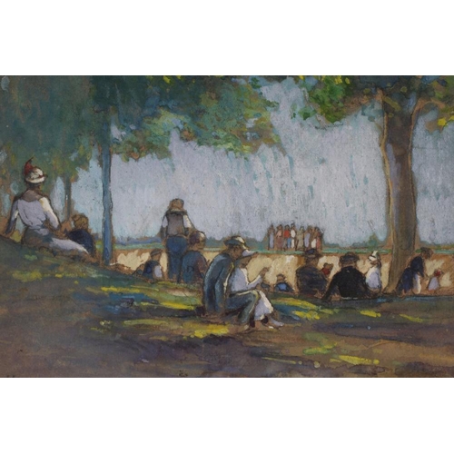 359 - LAURENCE BELL (20th century) Figures Resting In the Shade, watercolour heightened with white, signed... 