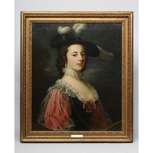 372 - ATTRIBUTED TO THOMAS HUDSON (1701-1779) Portrait of Lady Bletchey in a Plumed Hat, half length, oil ... 