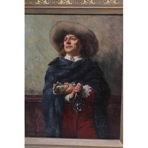 378 - WILLIAM A BREAKSPEARE (1855-1914) Portrait of a Cavalier in a Broad brimmed Hat and Blue Cloak, thre... 