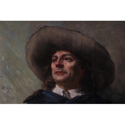 378 - WILLIAM A BREAKSPEARE (1855-1914) Portrait of a Cavalier in a Broad brimmed Hat and Blue Cloak, thre... 