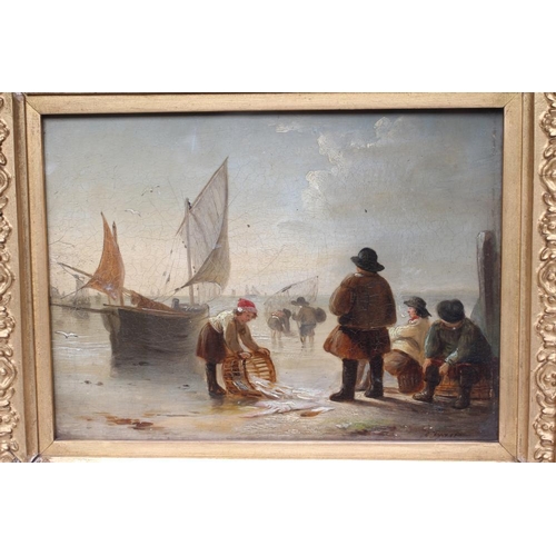 379 - ALEXANDER FRASER (1786-1865) Fishermen On Hastings Beach, oil on panel, signed, inscribed to reverse... 