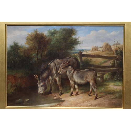 383 - CHARLES HUNT (1803-1891) Donkeys Near a Cornfield, oil on canvas signed, indistinctly dated, 10