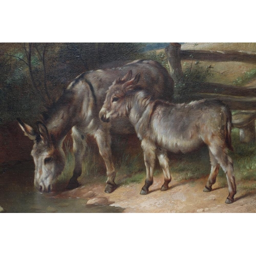 383 - CHARLES HUNT (1803-1891) Donkeys Near a Cornfield, oil on canvas signed, indistinctly dated, 10