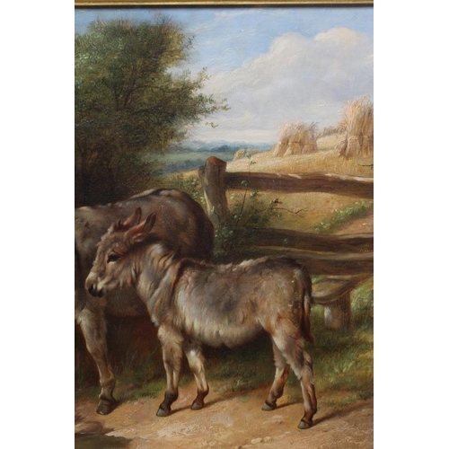 383 - CHARLES HUNT (1803-1891) Donkeys Near a Cornfield, oil on canvas signed, indistinctly dated, 10