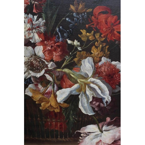 396 - ATTRIBUTED TO GIUSEPPE LAVAGNA (Italian c.1684-c.1729) Basket of Flowers on a Stone Ledge, oil on ca... 