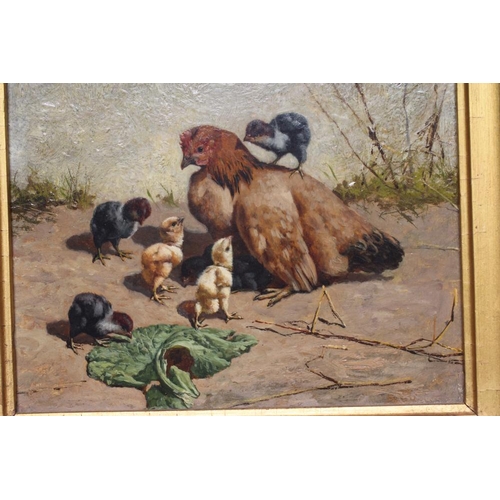 402 - WILLIAM BAPTISTE BAIRD (American 1847-1917) Chickens, oil on panel, inscribed 