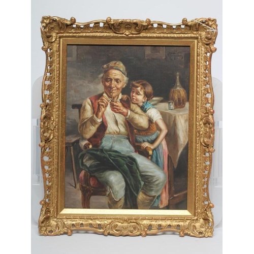 406 - R. FUGARIO (Italian 19th century) Time for a Smoke, oil on panel, signed, 16 1/4