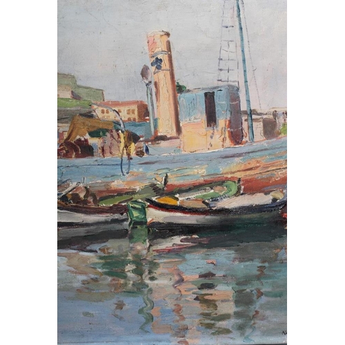 430 - PHILIP NAVIASKY (1884-1983) Continental Harbour Scene, oil on canvas, signed, 20