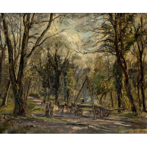 436 - HERBERT F ROYLE (1870-1958) Logging Scene, oil on canvas, signed, 20