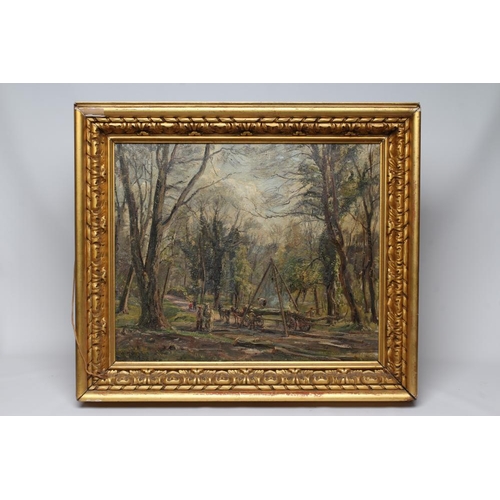 436 - HERBERT F ROYLE (1870-1958) Logging Scene, oil on canvas, signed, 20