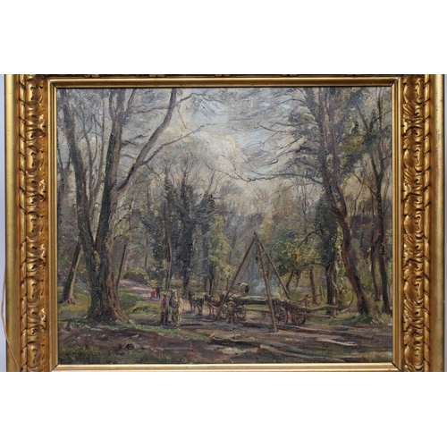 436 - HERBERT F ROYLE (1870-1958) Logging Scene, oil on canvas, signed, 20