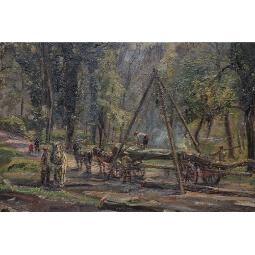 436 - HERBERT F ROYLE (1870-1958) Logging Scene, oil on canvas, signed, 20