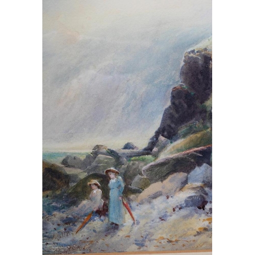 444 - WILLIAM JOSEPH BOYES (1847-1935) Rocky Shore with Two Ladies, watercolour heightened with white, sig... 