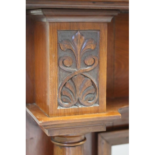 485 - A MAHOGANY FIRE SURROUND, early 20th century, the moulded shelf raised on turned fluted columns head... 