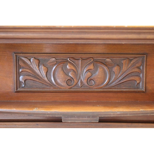 485 - A MAHOGANY FIRE SURROUND, early 20th century, the moulded shelf raised on turned fluted columns head... 