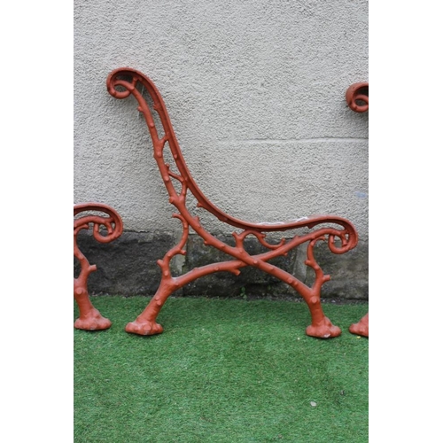 494 - A SET OF THREE VICTORIAN CAST IRON PARK BENCH SUPPORTS in truncated branch pattern, 26 1/2