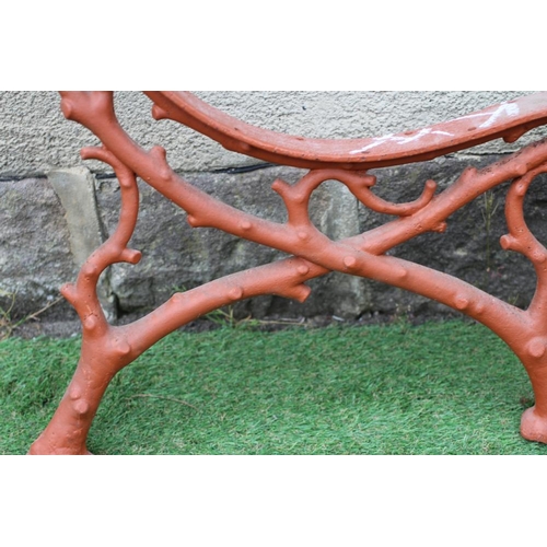 494 - A SET OF THREE VICTORIAN CAST IRON PARK BENCH SUPPORTS in truncated branch pattern, 26 1/2