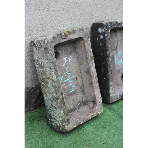 498 - A MATCHED PAIR OF SANDSTONE TROUGHS of shallow, well cut oblong form, 27 1/2