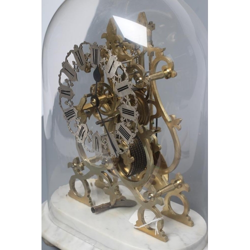 559 - A BRASS SKELETON TIMEPIECE, the single fusee chain driven movement with anchor escapement, silvered ... 