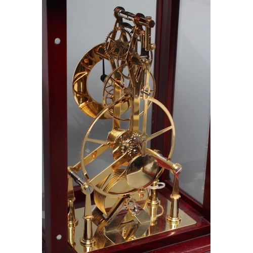 560 - A BRASS SKELETON TIMEPIECE, modern, the single fusee chain driven movement with anchor escapement, e... 