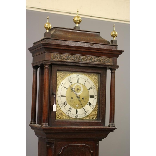 561 - AN OAK LONGCASE CLOCK by P Clare, Manchester, the eight day movement with anchor escapement striking... 