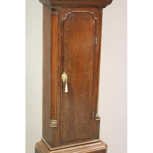 561 - AN OAK LONGCASE CLOCK by P Clare, Manchester, the eight day movement with anchor escapement striking... 